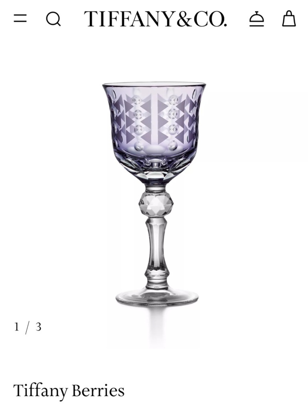 Tiffany & Co. Amethyst Purple Cut Crystal Wine Glass